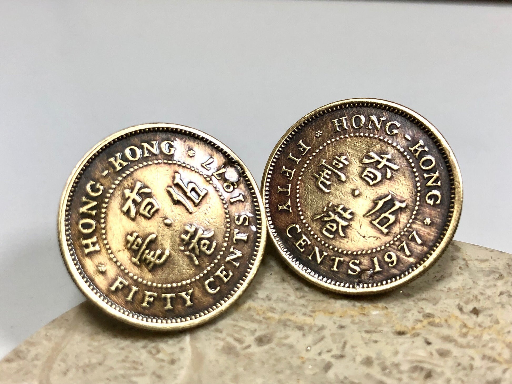 Hong Kong Coin Cuff Links China 50 Cents Jewelry Cufflinks Coin Charm Gift For Friend Charm Gift For Him, Her, Coin Collector, World Coins