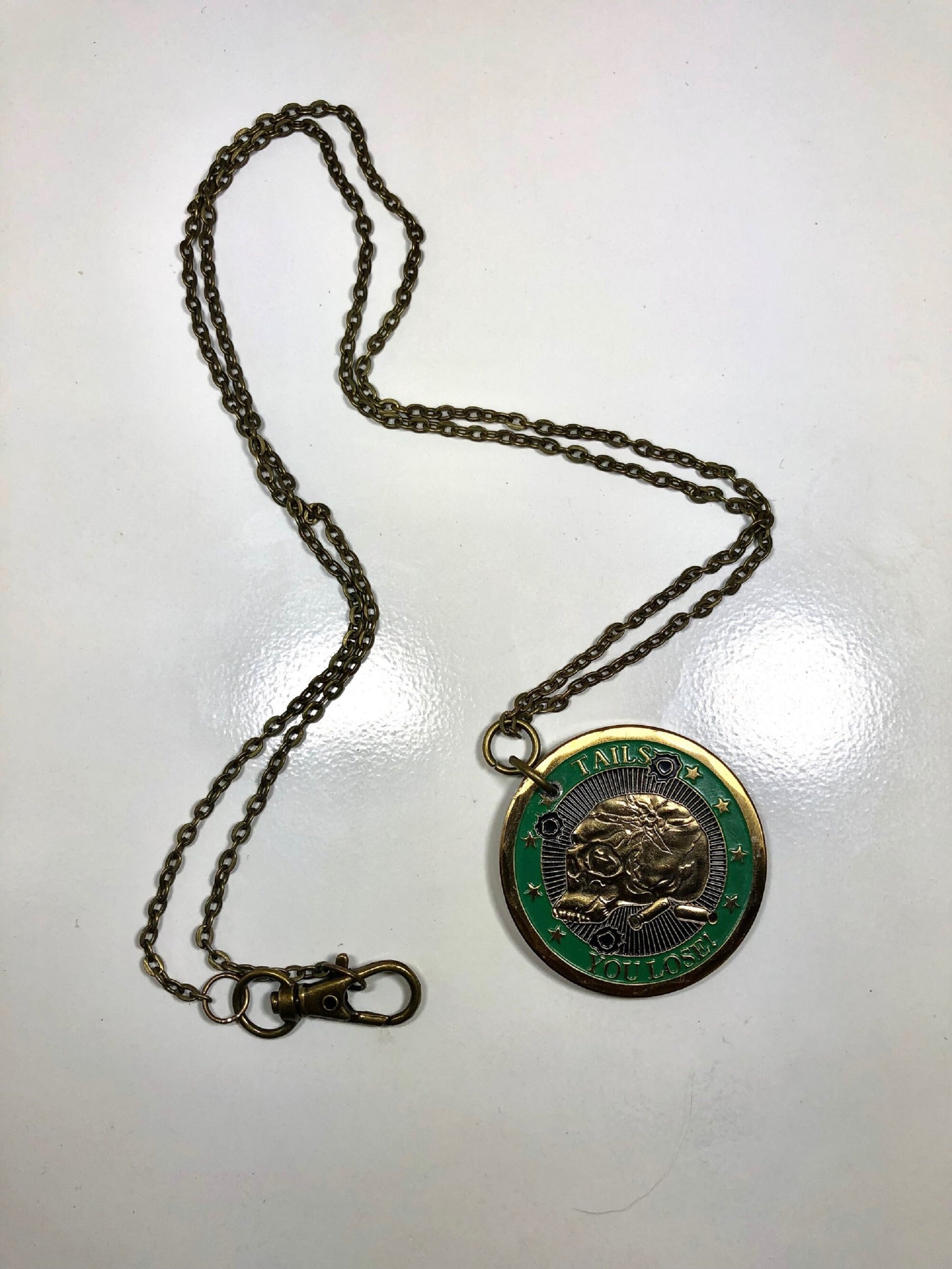 Heads We Win Medallion Coin Necklace Tails You Lose Rare Find Vintage Limited Supply - Great Conversational Item