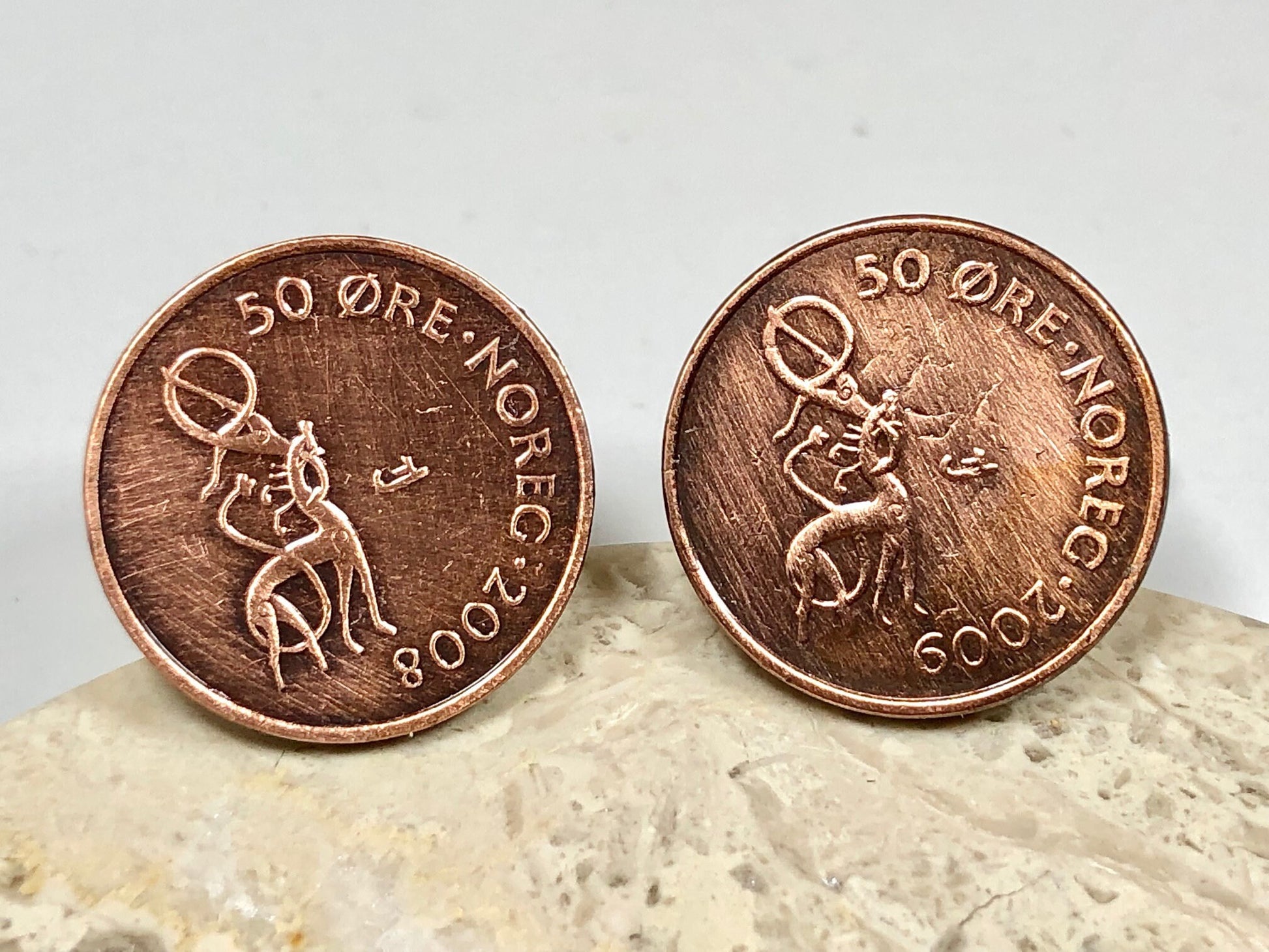 Norway Coin Cuff Links Norwegian 50 Ore Custom Made Vintage and Rare coins - Cufflinks Coin Enthusiast - Suit and Tie Accessory