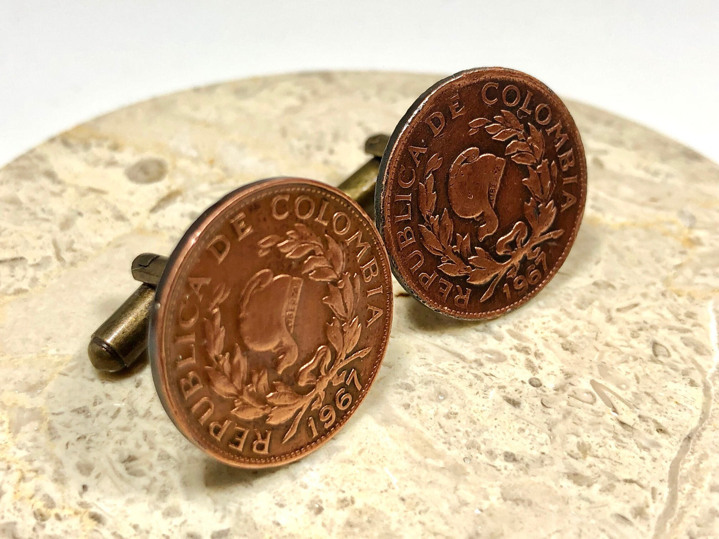 Colombia Coin Cuff Links Colombian One Centavos Custom Made Vintage and Rare coins - Cufflinks Coin Enthusiast - Suit and Tie Accessory