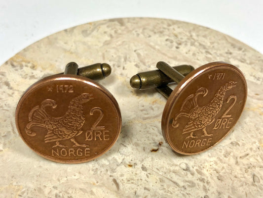 Norway Coin Cuff Links Norwegian 2 Ore Custom Made Vintage and Rare coins - Cufflinks Coin Enthusiast - Suit and Tie Accessory