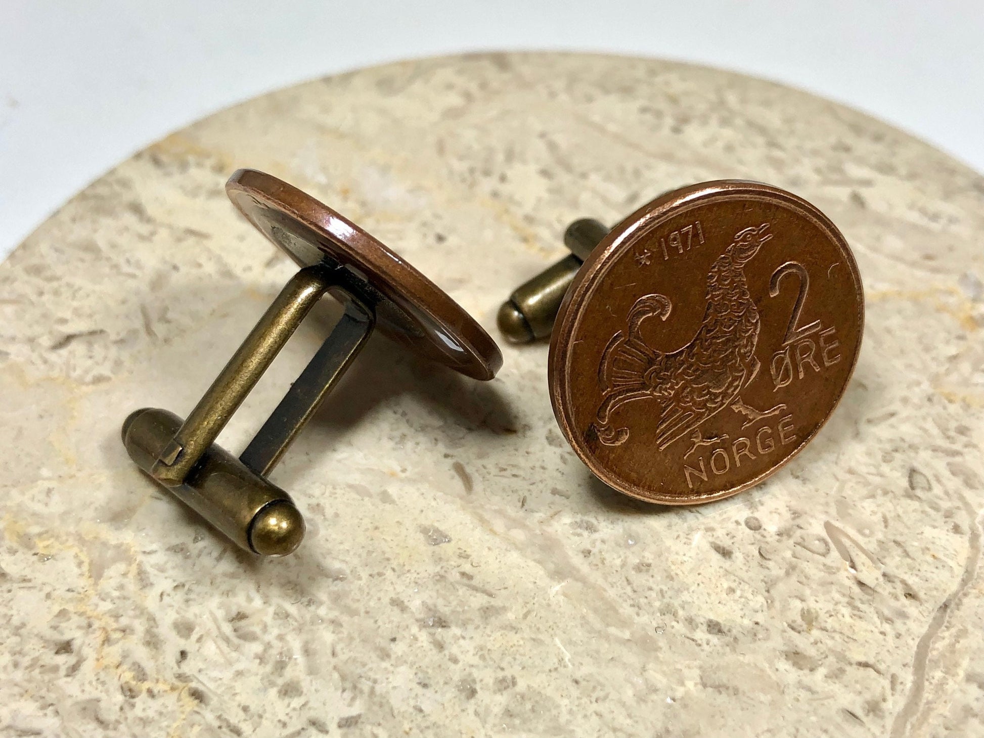 Norway Coin Cuff Links Norwegian 2 Ore Custom Made Vintage and Rare coins - Cufflinks Coin Enthusiast - Suit and Tie Accessory