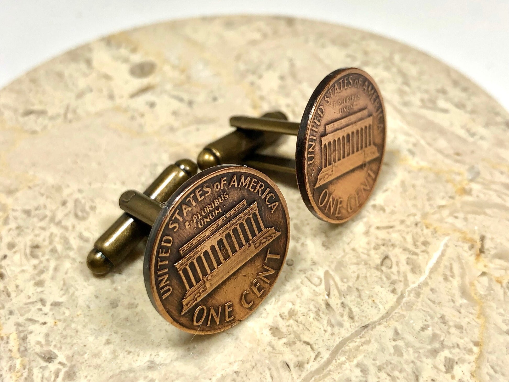 United States Penny Coin Cuff Links USA Cent Cufflinks Personal Vintage Handmade Jewelry Gift Friend Charm For Him Her World Coin Collector