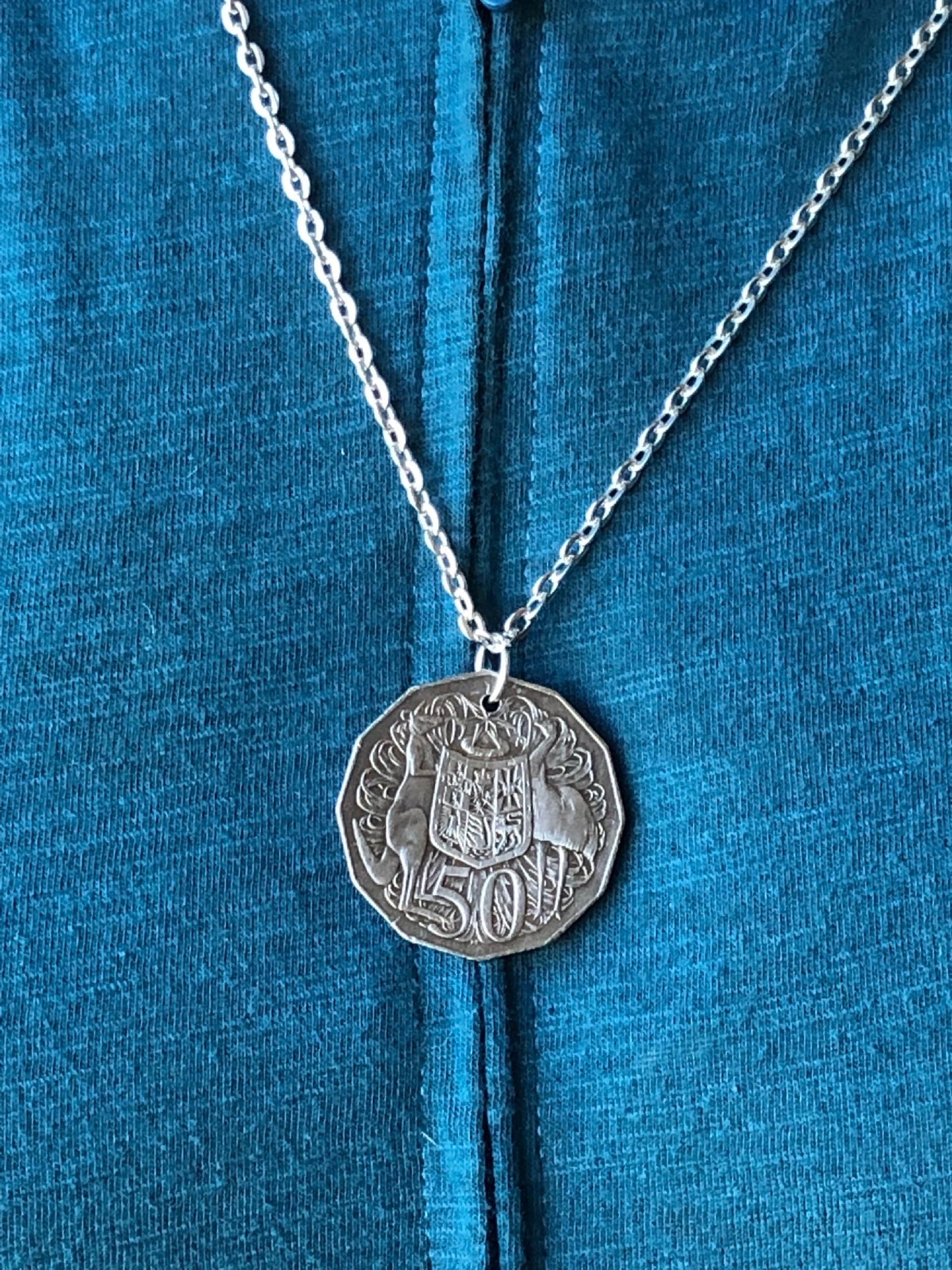 Australia Necklace Coin Australian 50 Cent Personal Necklace Old Vintage Handmade Jewelry Gift Friend Charm For Him Her World Coin Collector