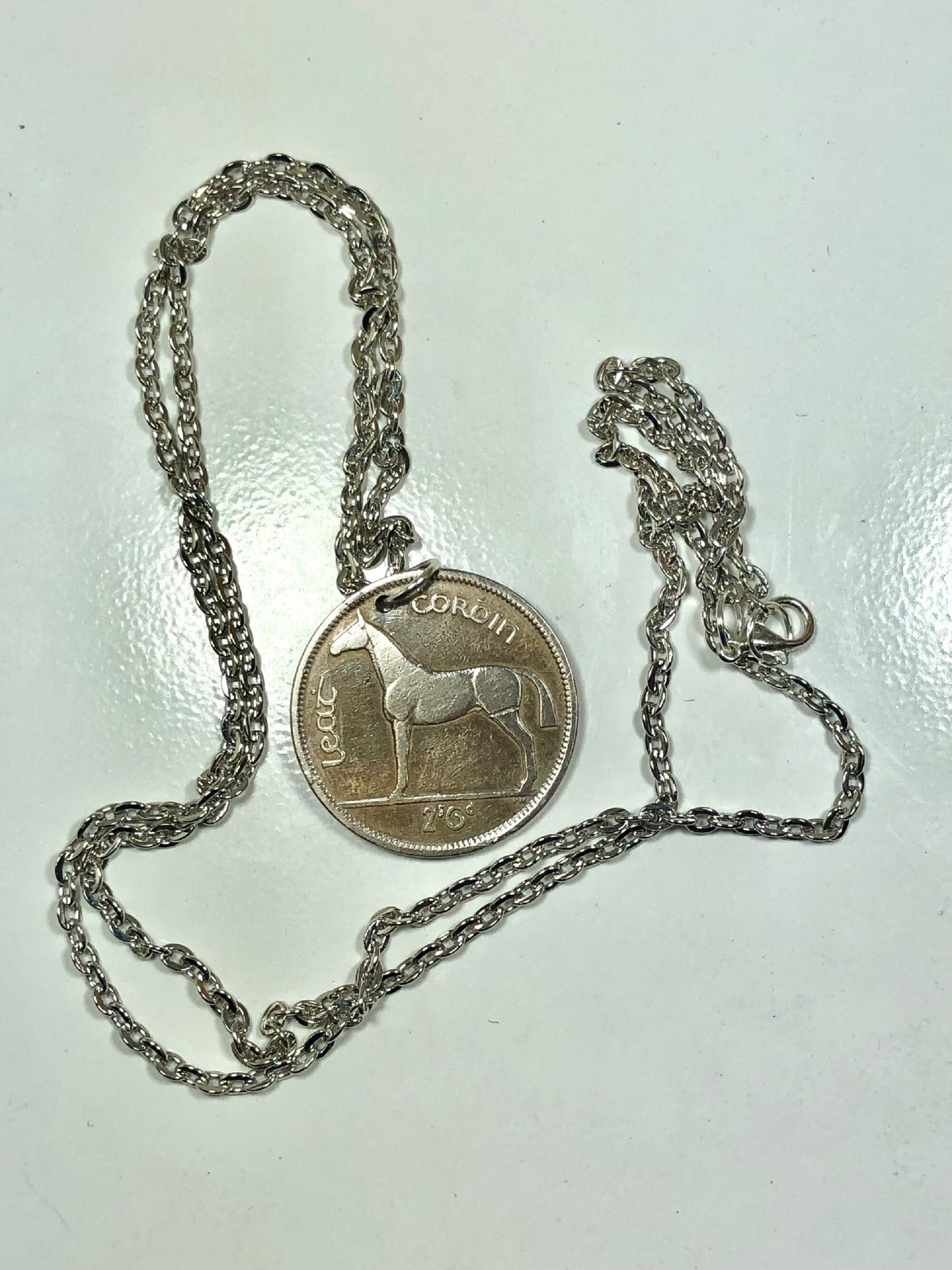 Ireland Necklace Coin Chain Irish Half Crown Coroin Horse Celtic Harp Custom Made Vintage & Rare Coins Coin Enthusiast - Choose Your Year