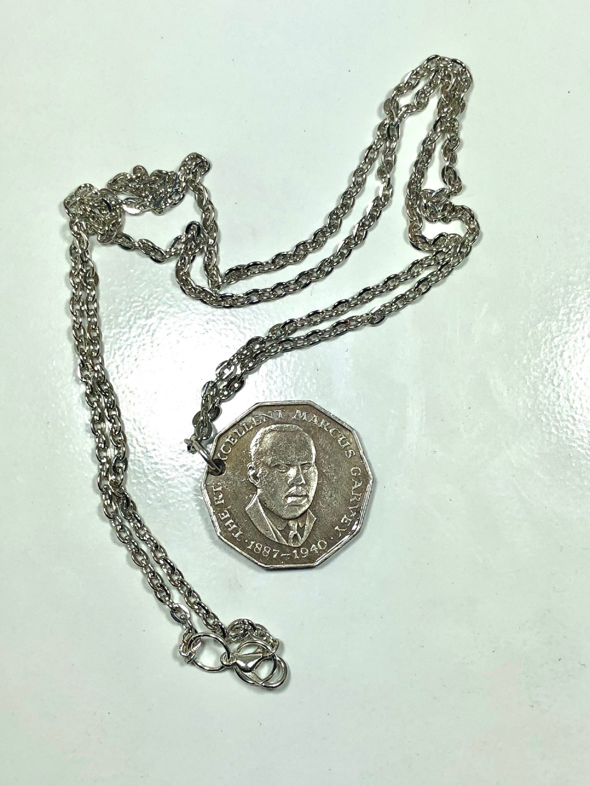 Jamaica Necklace Coin Chain Jamaican 50 Cent Personal Necklace Vintage Handmade Jewelry Gift Friend Charm For Him Her World Coin Collector