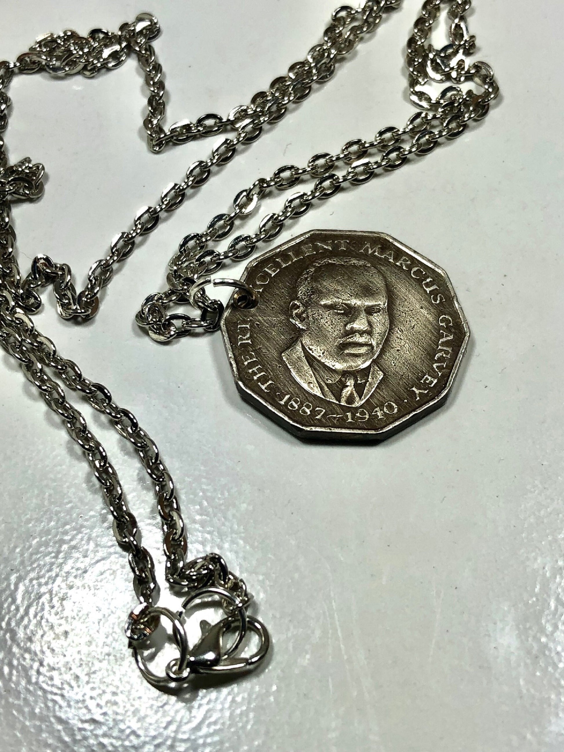 Jamaica Necklace Coin Chain Jamaican 50 Cent Personal Necklace Vintage Handmade Jewelry Gift Friend Charm For Him Her World Coin Collector