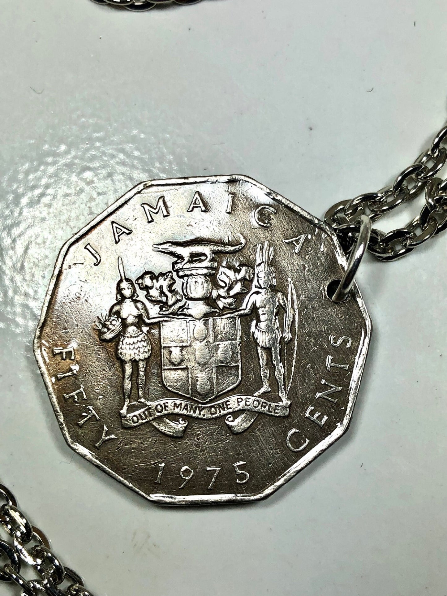 Jamaica Necklace Coin Chain Jamaican 50 Cent Personal Necklace Vintage Handmade Jewelry Gift Friend Charm For Him Her World Coin Collector