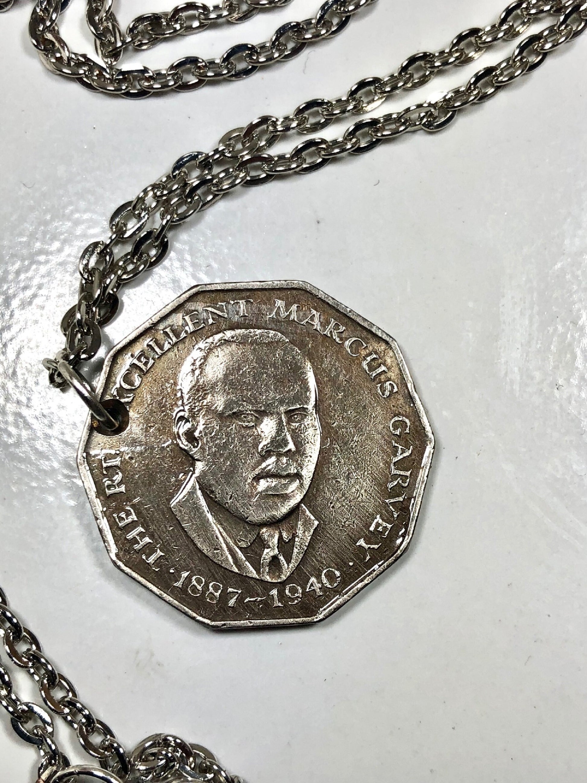 Jamaica Necklace Coin Chain Jamaican 50 Cent Personal Necklace Vintage Handmade Jewelry Gift Friend Charm For Him Her World Coin Collector