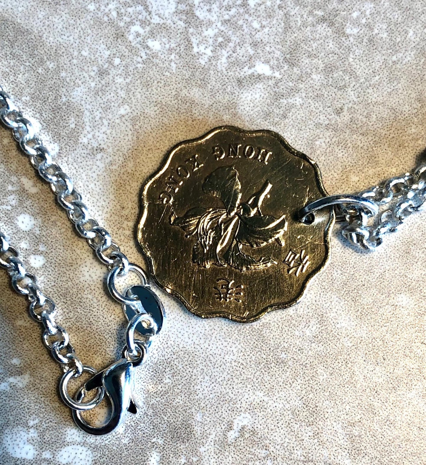 Hong Kong Pendant Coin Necklace 20 Cents China Chinese Custom Made Vintage and Rare coins - Coin Enthusiast - Fashion Gift Accessory.