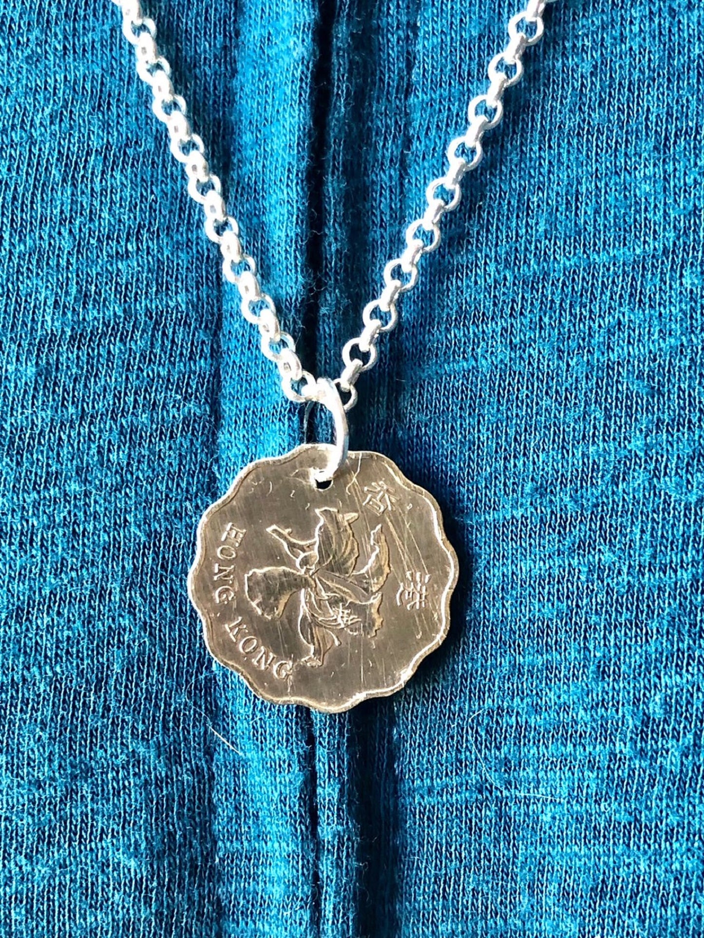 Hong Kong Pendant Coin Necklace 20 Cents China Chinese Custom Made Vintage and Rare coins - Coin Enthusiast - Fashion Gift Accessory.