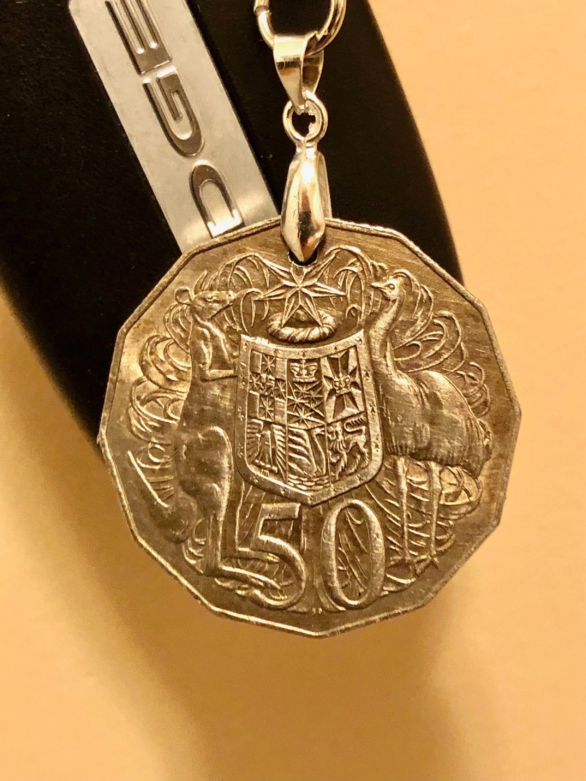 Australia Coin Keychain Australian 50 Cents Rare Find Vintage Antique Finished By Hand Personal & Limited Supply -