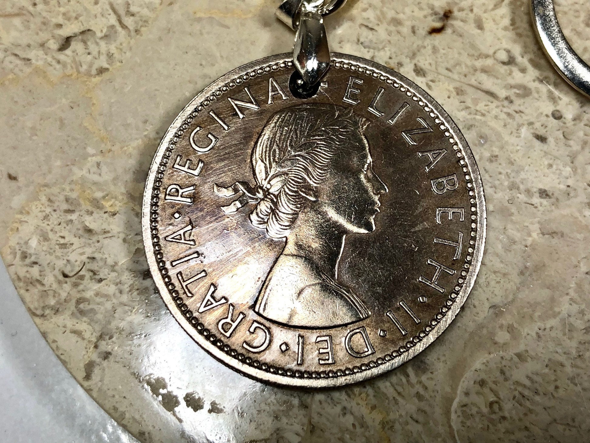 Britain Coin Keychain British Half Crown United Kingdom Rare Find Vintage Antique Finished By Hand Personal & Limited Supply