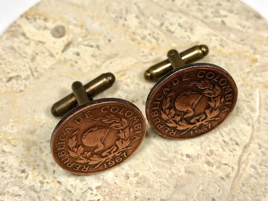 Colombia Coin Cuff Links Colombian One Centavos Custom Made Vintage and Rare coins - Cufflinks Coin Enthusiast - Suit and Tie Accessory