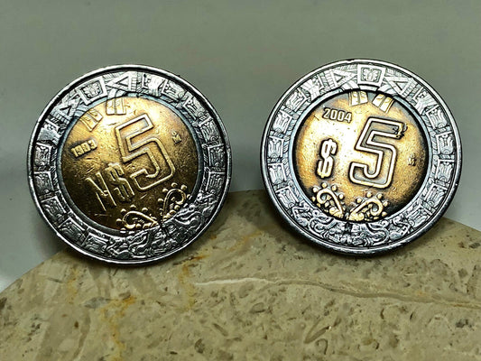 Mexico Coin Cuff Links Mexican 5 Dollars Custom Personal Cufflinks Old Handmade Jewelry Gift Friend Charm For Him Her World Coin Collector