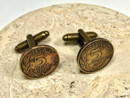 France Coin Cuff Links French 5 Centimes Liberty Equality Fraternity Custom Made Vintage and Rare coins - Cufflinks Coin Enthusiast
