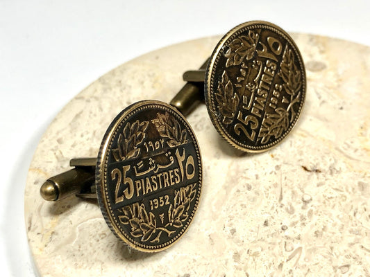 Lebannon Coin Cuff Links France 25 Piastres 1952 Custom Made Vintage and Rare coins - Cufflinks Coin Enthusiast - Fashion Accessory