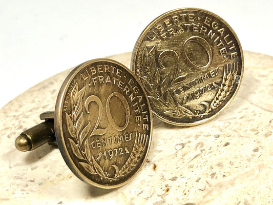 France Coin Cuff Links French 20 Centimes Liberty Equality Fraternity Custom Made Vintage and Rare coins - Cufflinks Coin Enthusiast