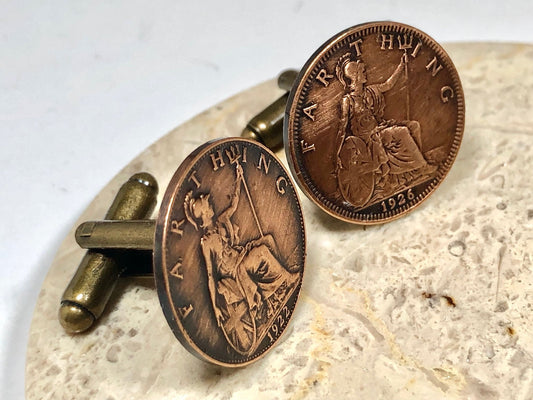 England Coin Cuff Links Farthing United Kingdom England UK Custom Made Vintage and Rare coins - Cufflinks Coin Enthusiast -
