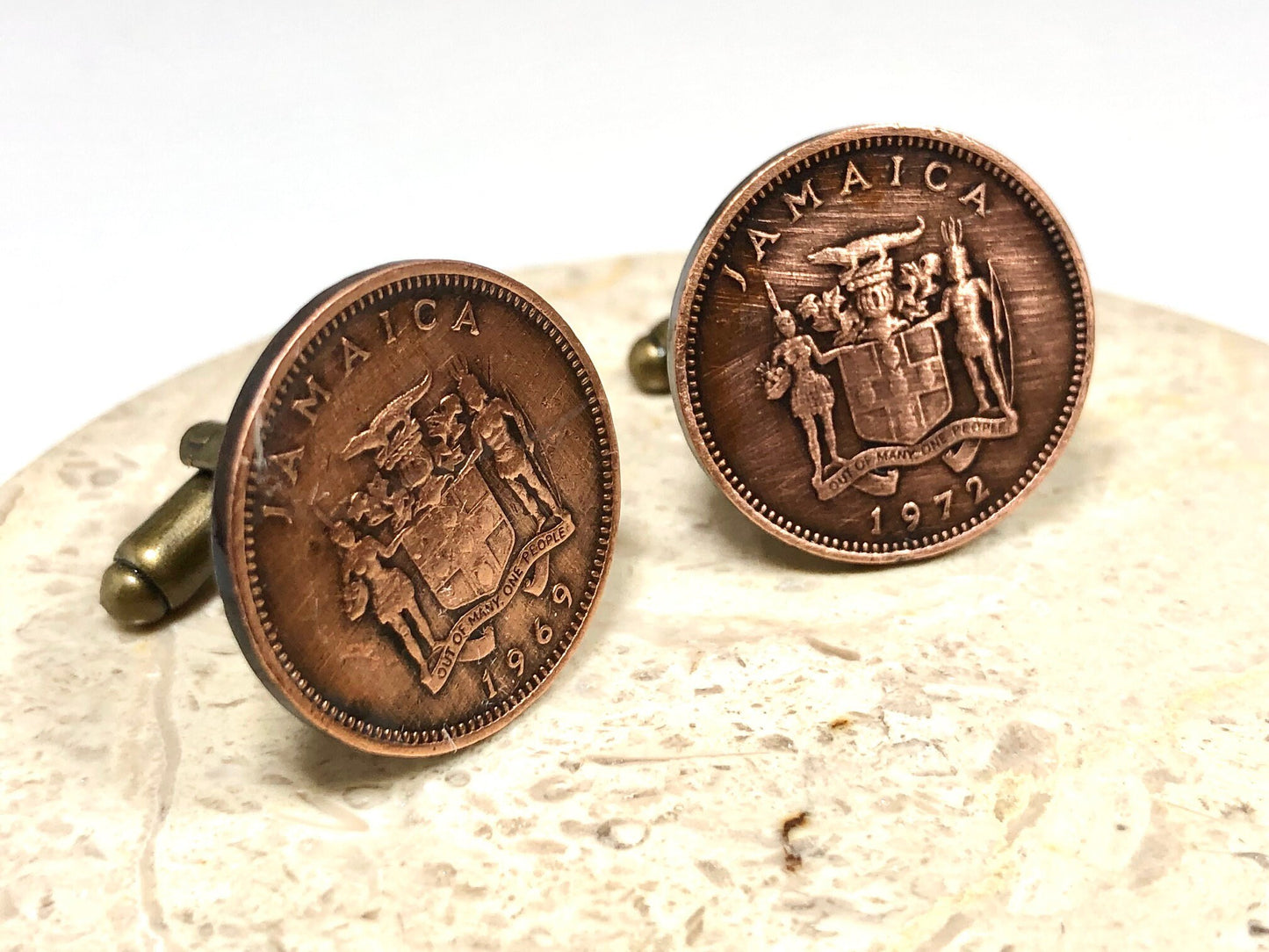 Jamaica Coin Cuff Links Penny Jamaican Personal Cufflinks Old Vintage Handmade Jewelry Gift Friend Charm For Him Her World Coin Collector