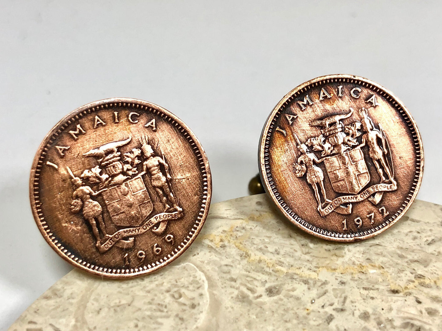 Jamaica Coin Cuff Links Penny Jamaican Personal Cufflinks Old Vintage Handmade Jewelry Gift Friend Charm For Him Her World Coin Collector