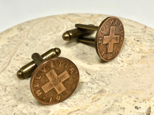 Switzerland Coin Cuff Links Swiss Rappen Custom Made Vintage and Rare coins - Cufflinks Coin Enthusiast - Fashion Accessory