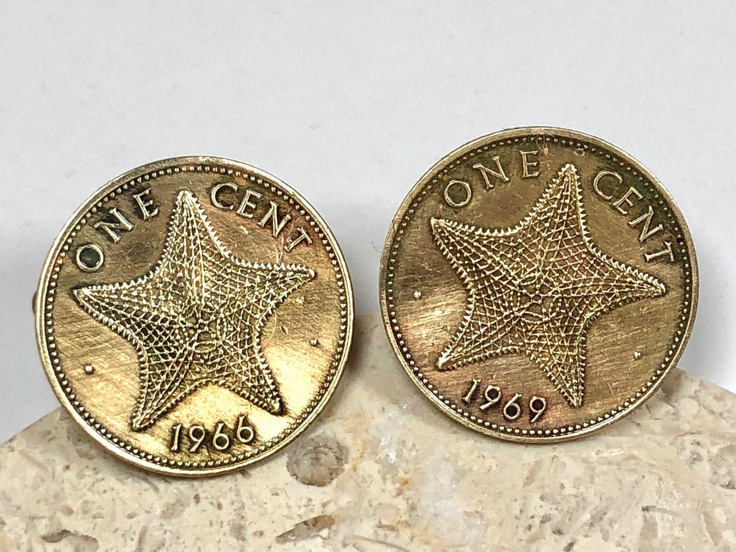 Coin Cuff Links Vintage Bahamas Bahamian One Cent Star Fish Custom Made Vintage and Rare coins - Cufflinks Coin Enthusiast