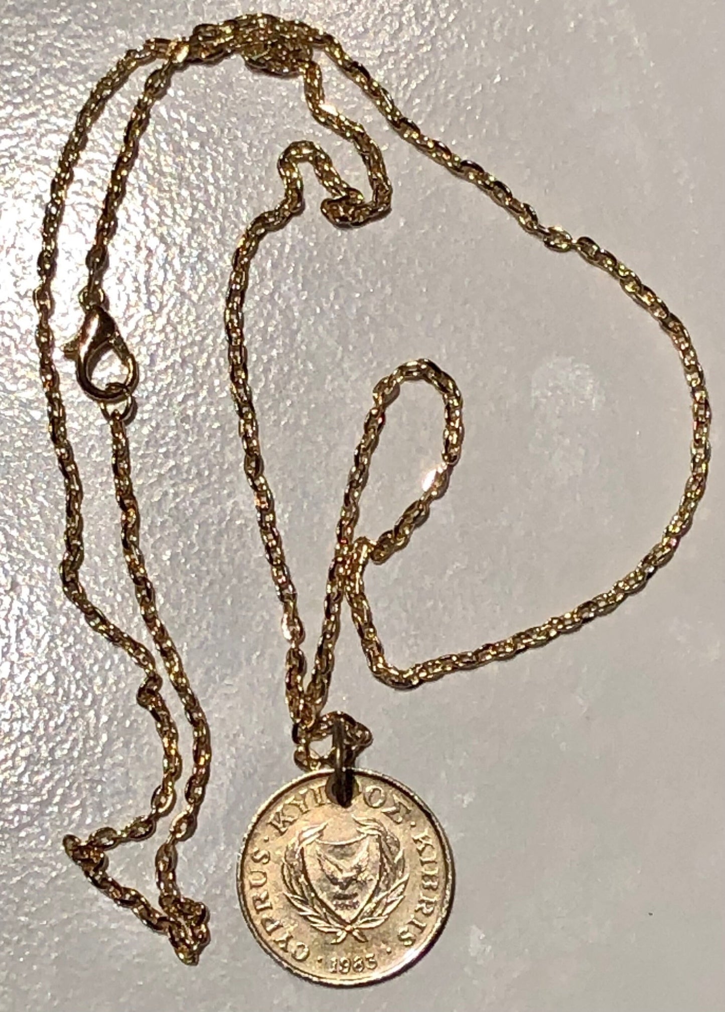 Cyprus Coin Pendant Necklace Cypriot 5 Cents Bull Personal Old Vintage Handmade Jewelry Gift Friend Charm For Him Her World Coin Collector