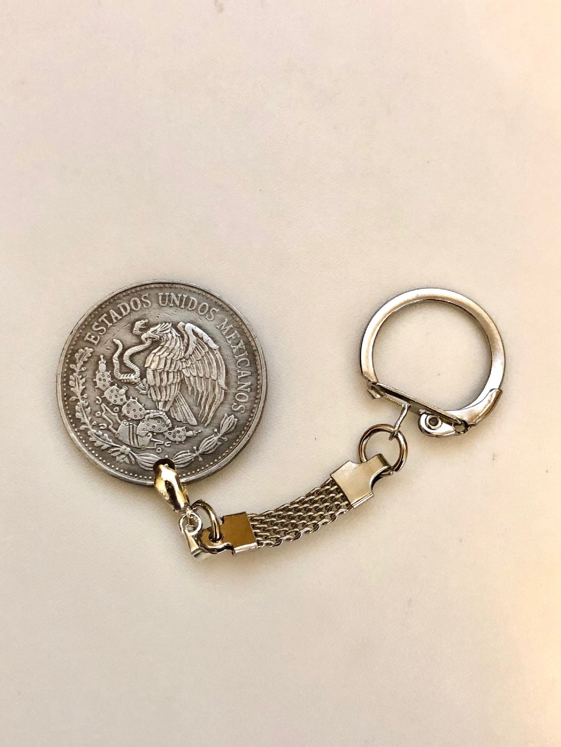 Mexico Coin Keychain Mexican 10 Pesos Rare Find Personal Old Vintage Handmade Jewelry Gift Friend Charm For Him Her World Coin Collector