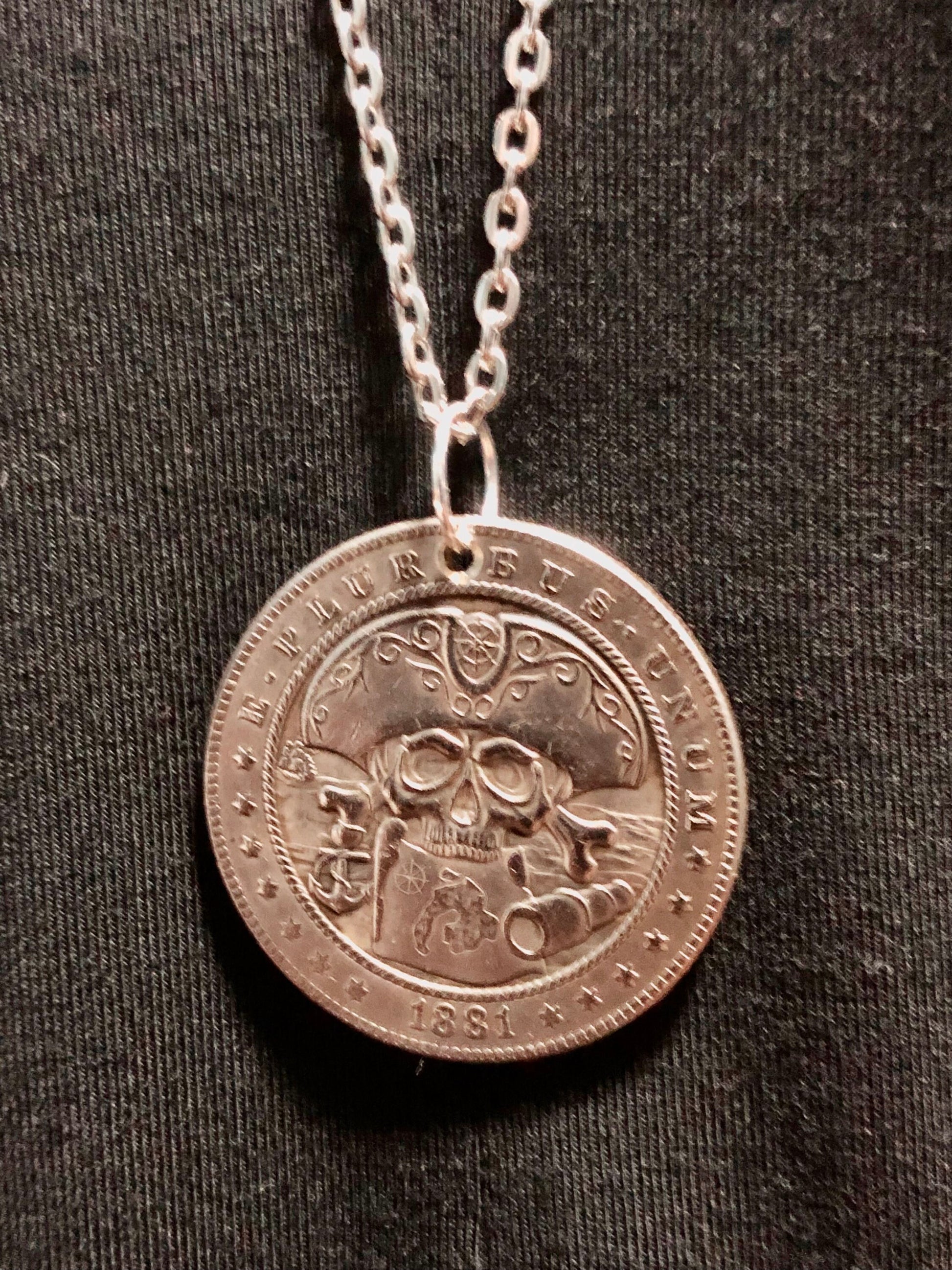 Pirate with Treasure Map Medallion Coin Pendant Necklace Custom Made Vintage Novelty Coins USA Morgan Dollar Eagle - Coin Enthusiast