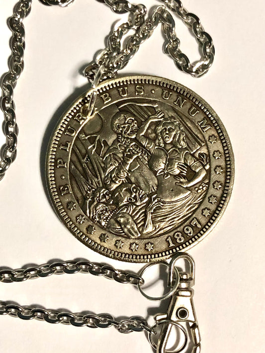 Zombies Walking Dead Medallion Coin Pendant Necklace Custom Made Vintage Novelty Coins USA Morgan Dollar Eagle - Coin Enthusiast