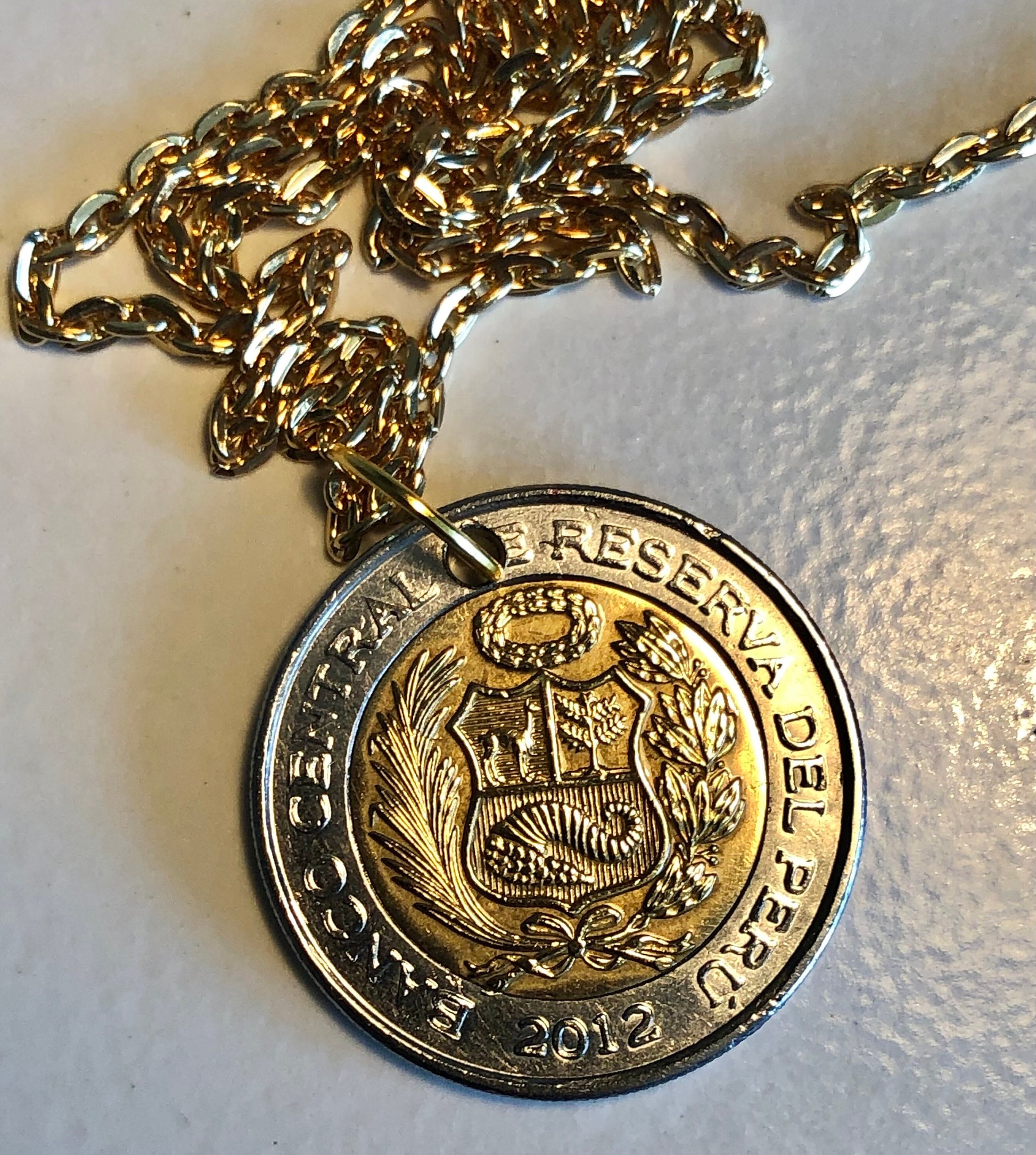 Peru Coin Pendant Peruvian 5 Nuevos Soles Personal Vintage Necklace Old Handmade Jewelry Gift Friend Charm For Him Her World Coin Collector