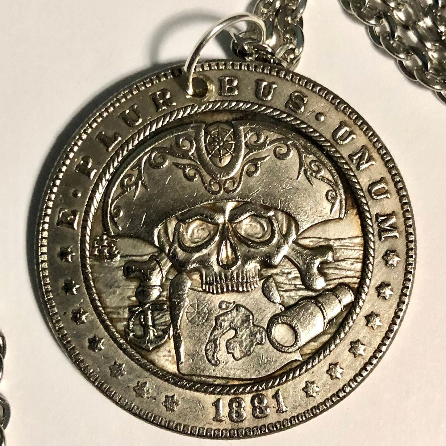 Pirate with Treasure Map Medallion Coin Pendant Necklace Custom Made Vintage Novelty Coins USA Morgan Dollar Eagle - Coin Enthusiast