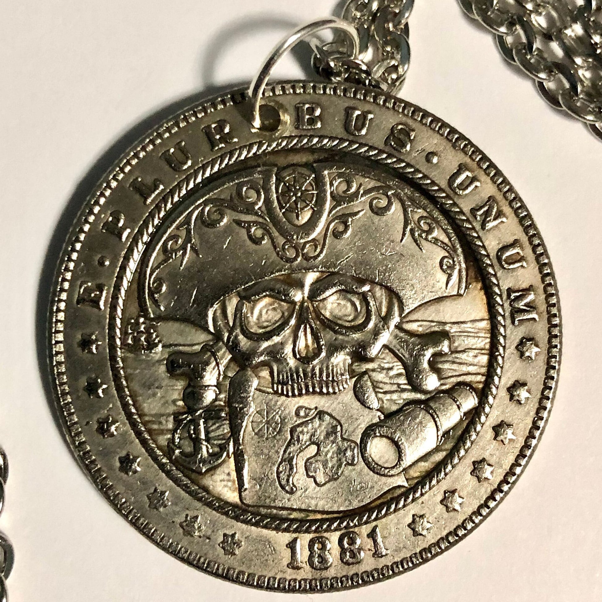 Pirate with Treasure Map Medallion Coin Pendant Necklace Custom Made Vintage Novelty Coins USA Morgan Dollar Eagle - Coin Enthusiast