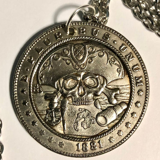 Pirate with Treasure Map Medallion Coin Pendant Necklace Custom Made Vintage Novelty Coins USA Morgan Dollar Eagle - Coin Enthusiast