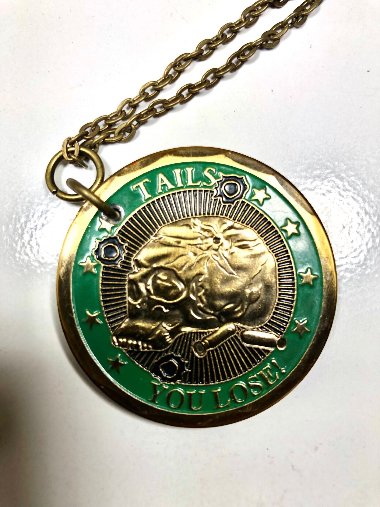 Heads We Win Medallion Coin Necklace Tails You Lose Rare Find Vintage Limited Supply - Great Conversational Item