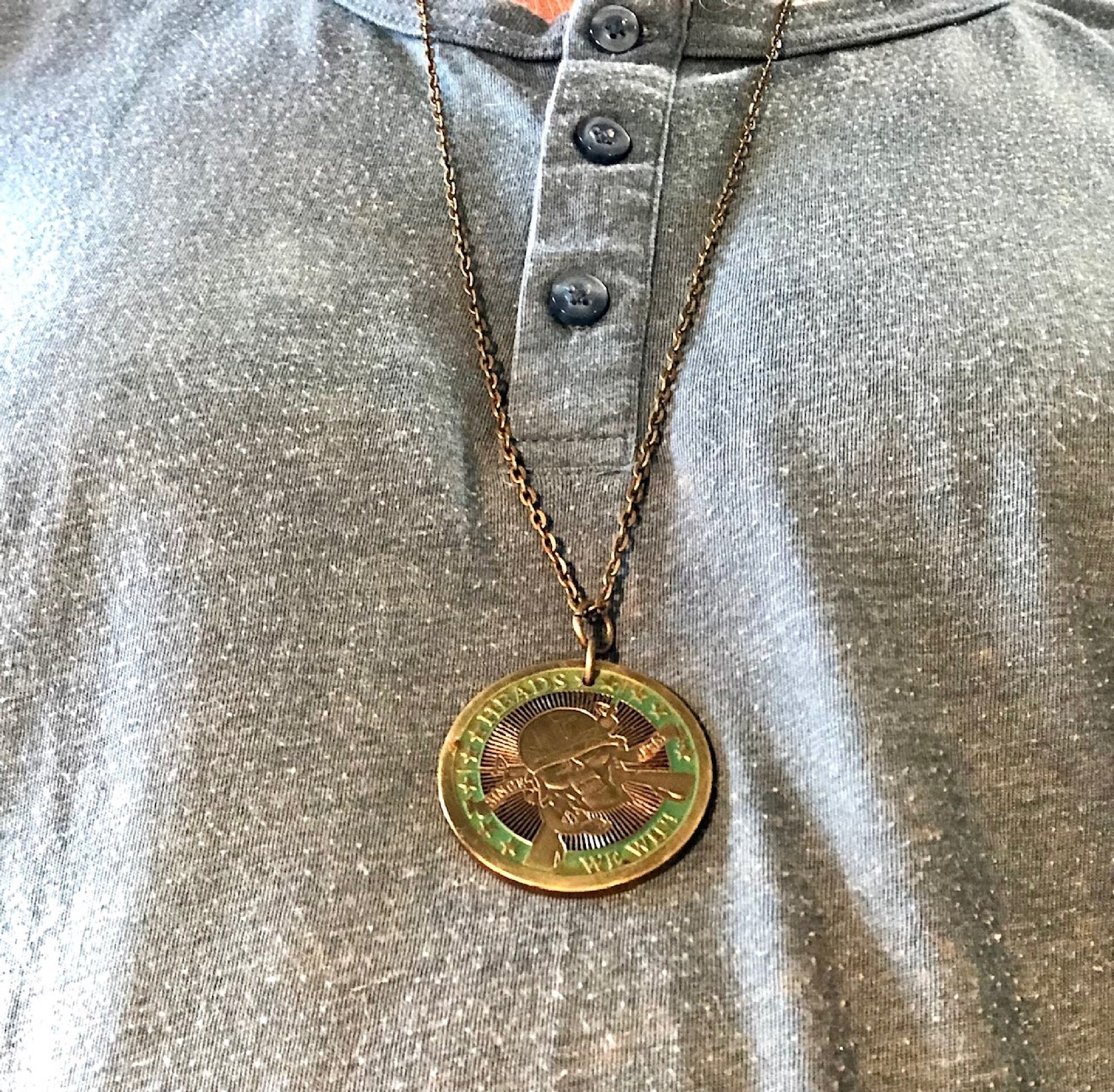 Heads We Win Medallion Coin Necklace Tails You Lose Rare Find Vintage Limited Supply - Great Conversational Item