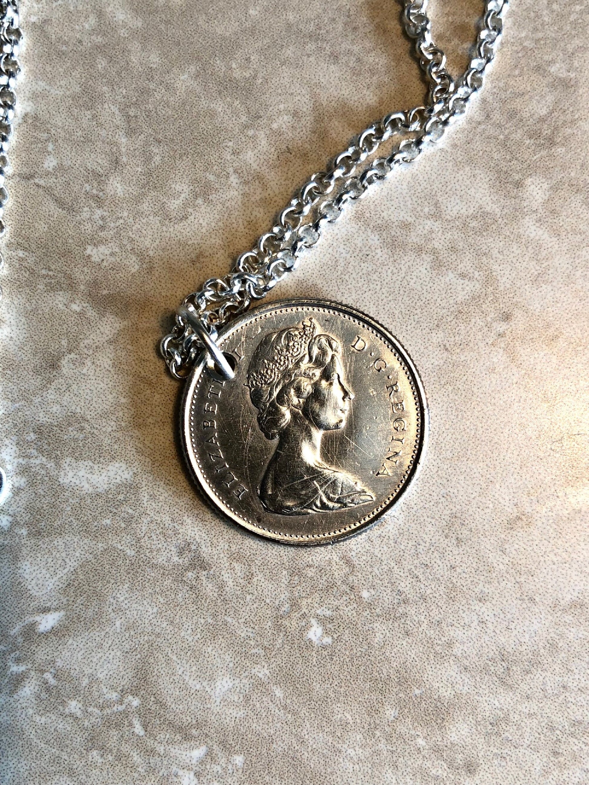 Canadian Quarter Coin Pendant Necklace Canada 1967 Silver 25 Cents Custom Made Vintage and Rare coins - Coin Enthusiast - Fashion Accessory.