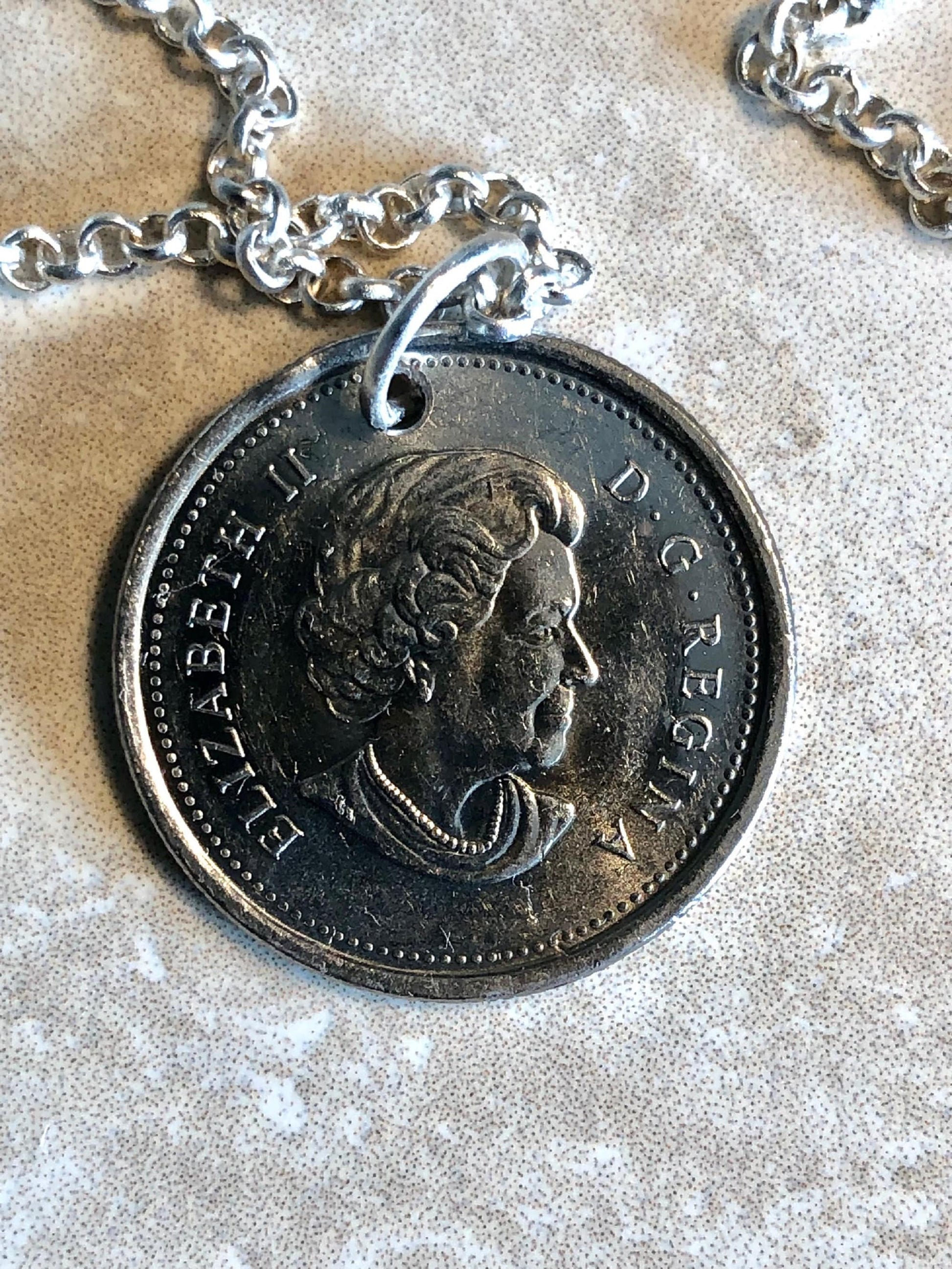 Canadian Quarter Coin Necklace 2011 Wood Bison Coloured Uncirculated 25 Cents Custom Made Vintage and Rare coins - Coin Enthusiast Canada