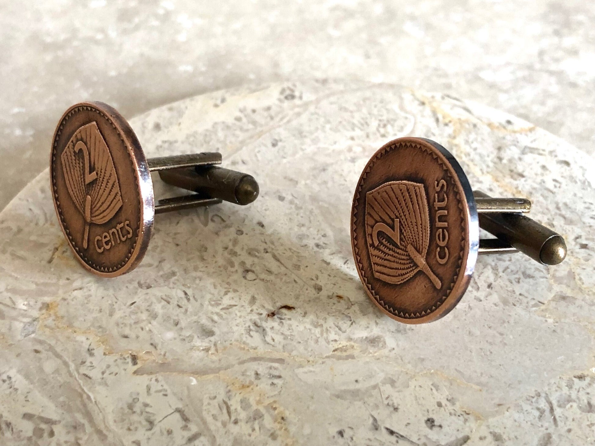 Fiji Coin Cuff Links Fijian 2 Cents Custom Made Vintage and Rare coins - Coin Enthusiast - Suit and Tie Accessory