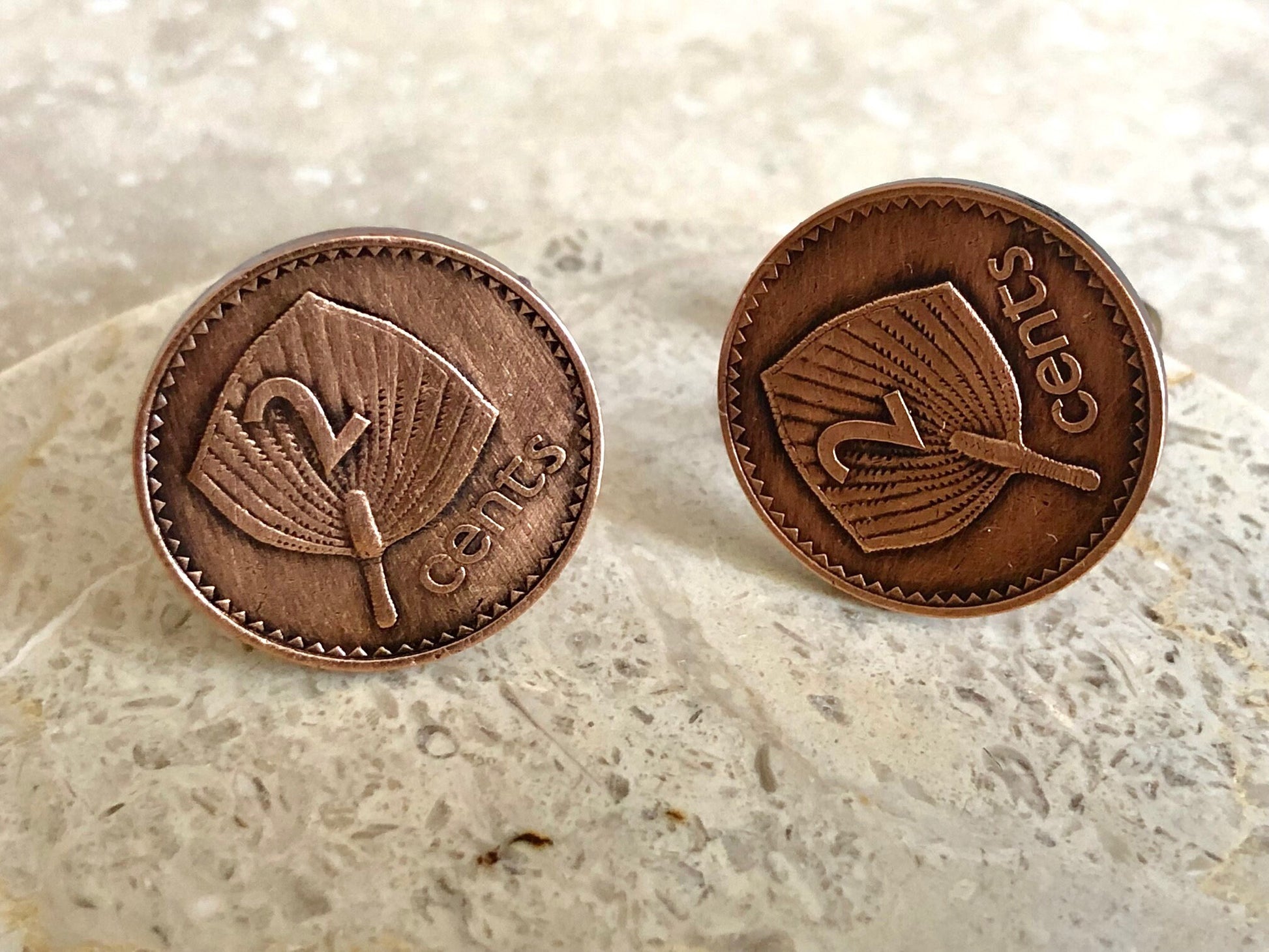 Fiji Coin Cuff Links Fijian 2 Cents Custom Made Vintage and Rare coins - Coin Enthusiast - Suit and Tie Accessory