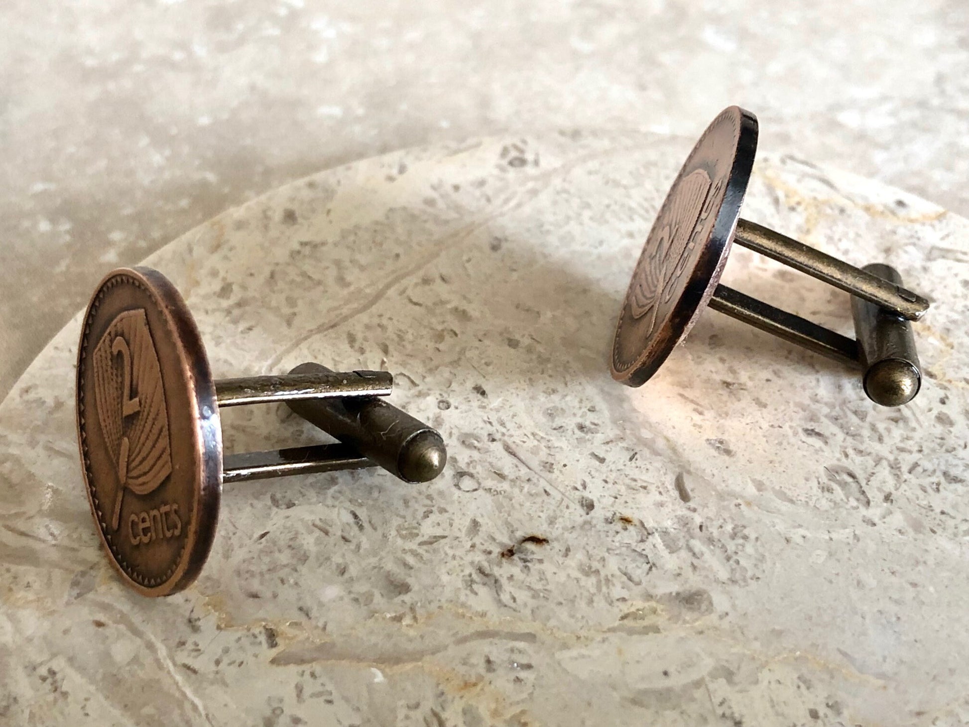 Fiji Coin Cuff Links Fijian 2 Cents Custom Made Vintage and Rare coins - Coin Enthusiast - Suit and Tie Accessory