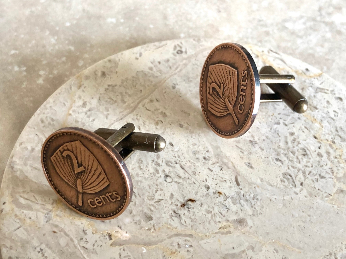 Fiji Coin Cuff Links Fijian 2 Cents Custom Made Vintage and Rare coins - Coin Enthusiast - Suit and Tie Accessory