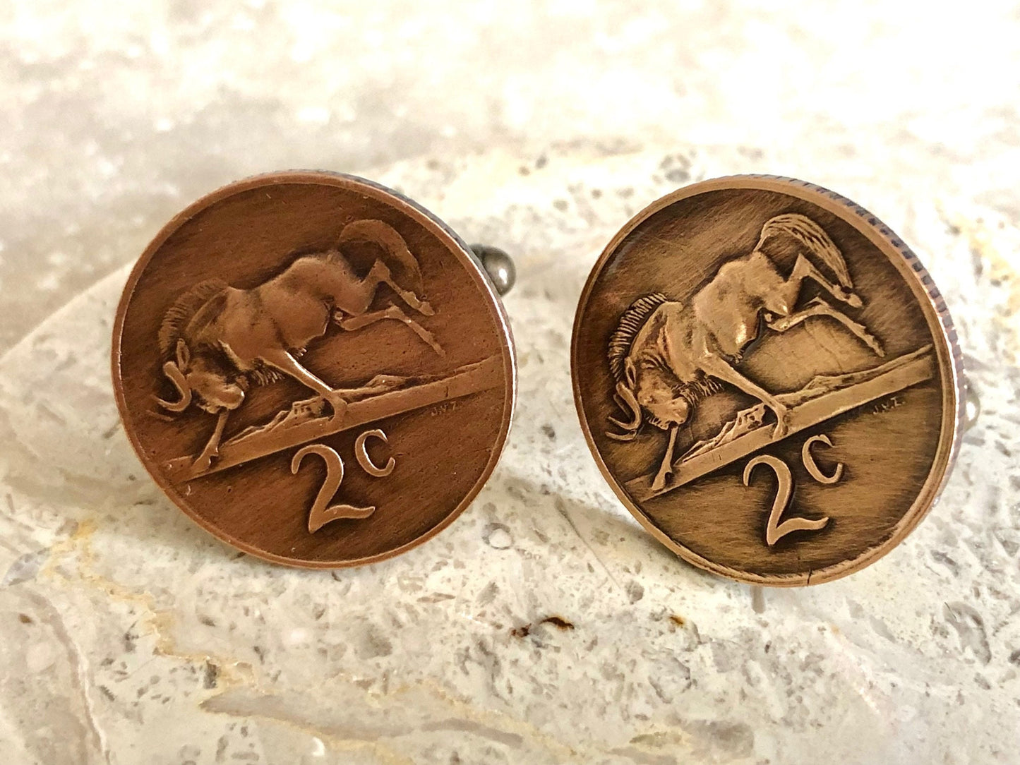 South Africa Coin Cuff Links African 2 Cents Personal Cufflinks Vintage Handmade Jewelry Gift Friend Charm For Him Her World Coin Collector