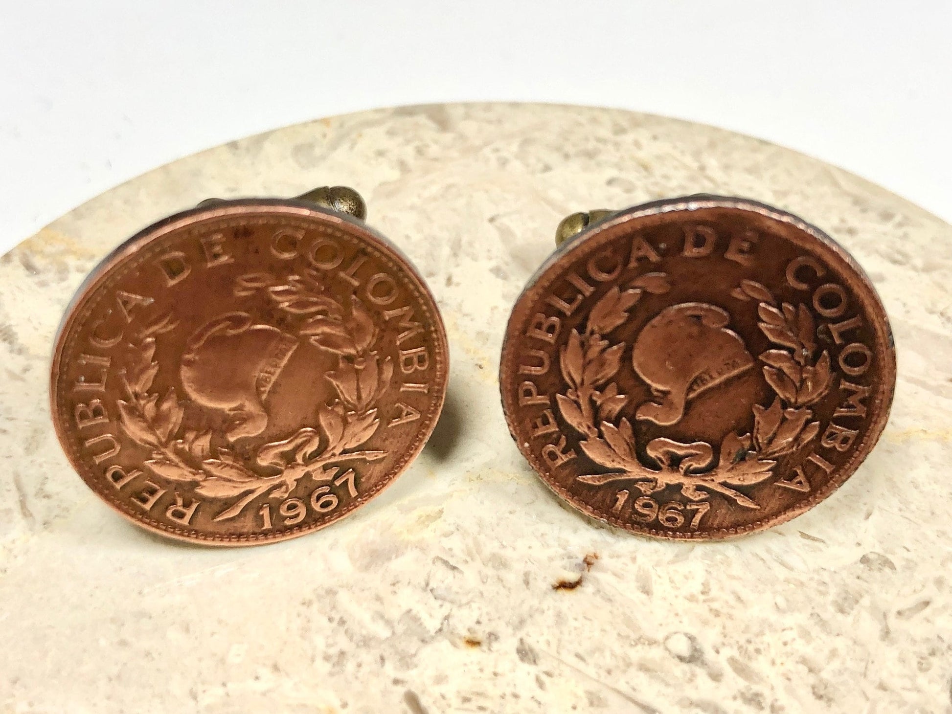 Colombia Coin Cuff Links Colombian One Centavos Custom Made Vintage and Rare coins - Cufflinks Coin Enthusiast - Suit and Tie Accessory