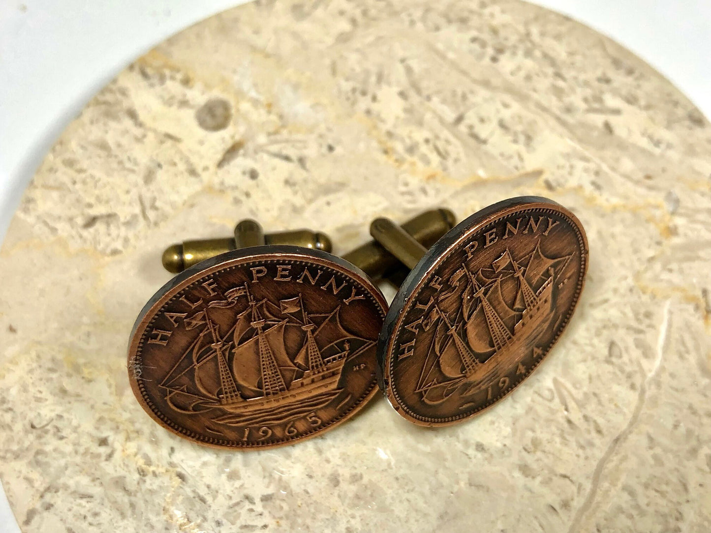 Britain Coin Cuff Links British Half Penny United Kingdom Custom Made Vintage and Rare coins - Coin Enthusiast - Suit and Tie Accessory