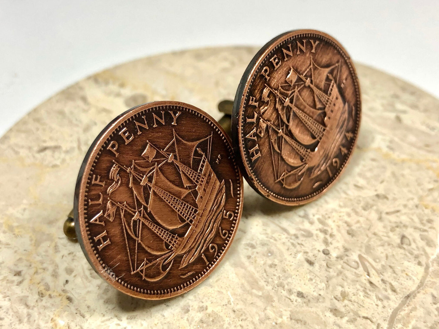 Britain Coin Cuff Links British Half Penny United Kingdom Custom Made Vintage and Rare coins - Coin Enthusiast - Suit and Tie Accessory