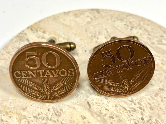 Portugal Coin Cuff Links Portuguese 50 Centavos Custom Made Vintage and Rare coins - Cufflinks Coin Enthusiast - Choose Your Year