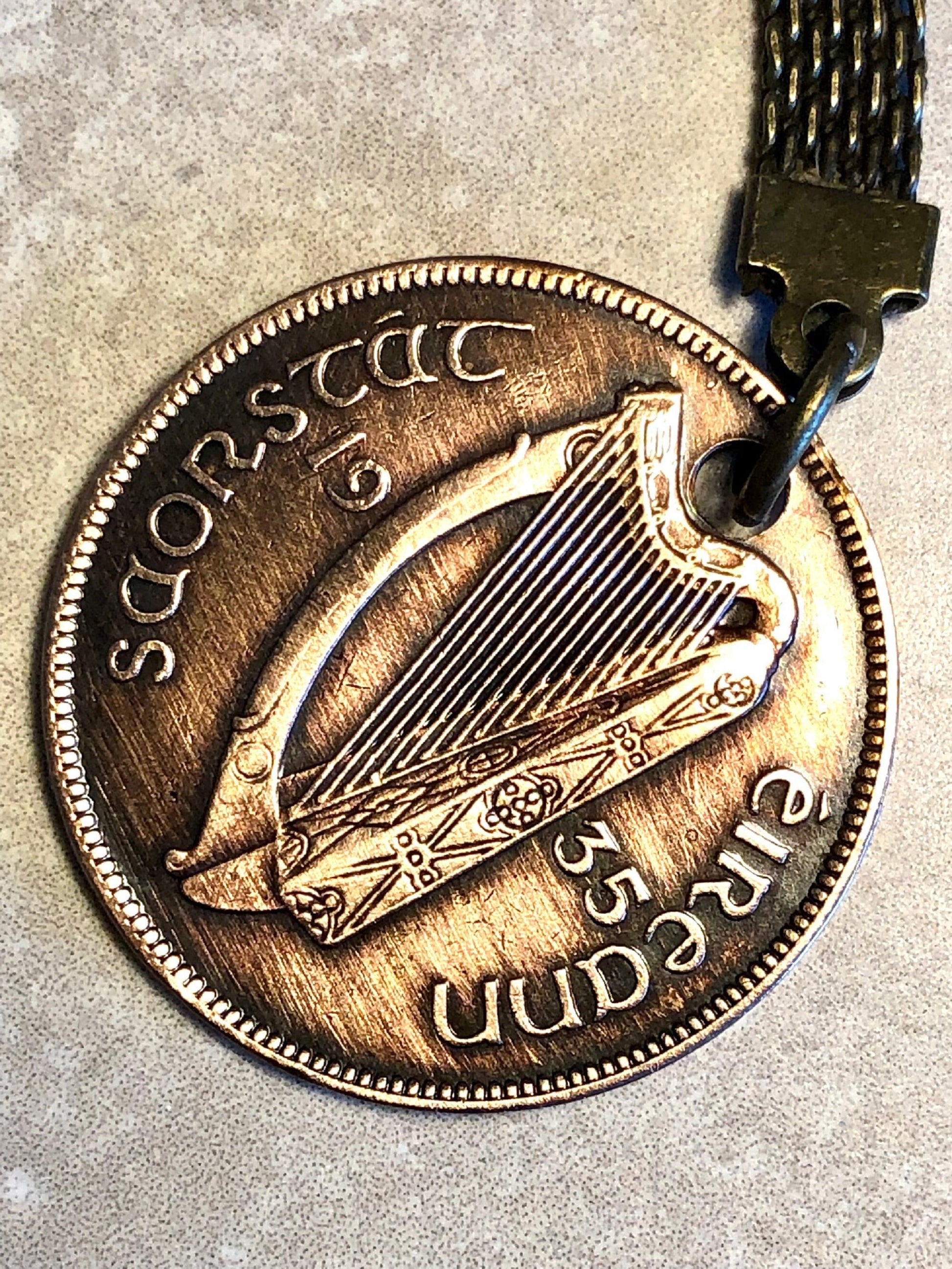 Ireland Coin Keychain Irish Lucky Chicken Rare Find Vintage Antique Finished By Hand Personal & Limited Supply - Choose your Year