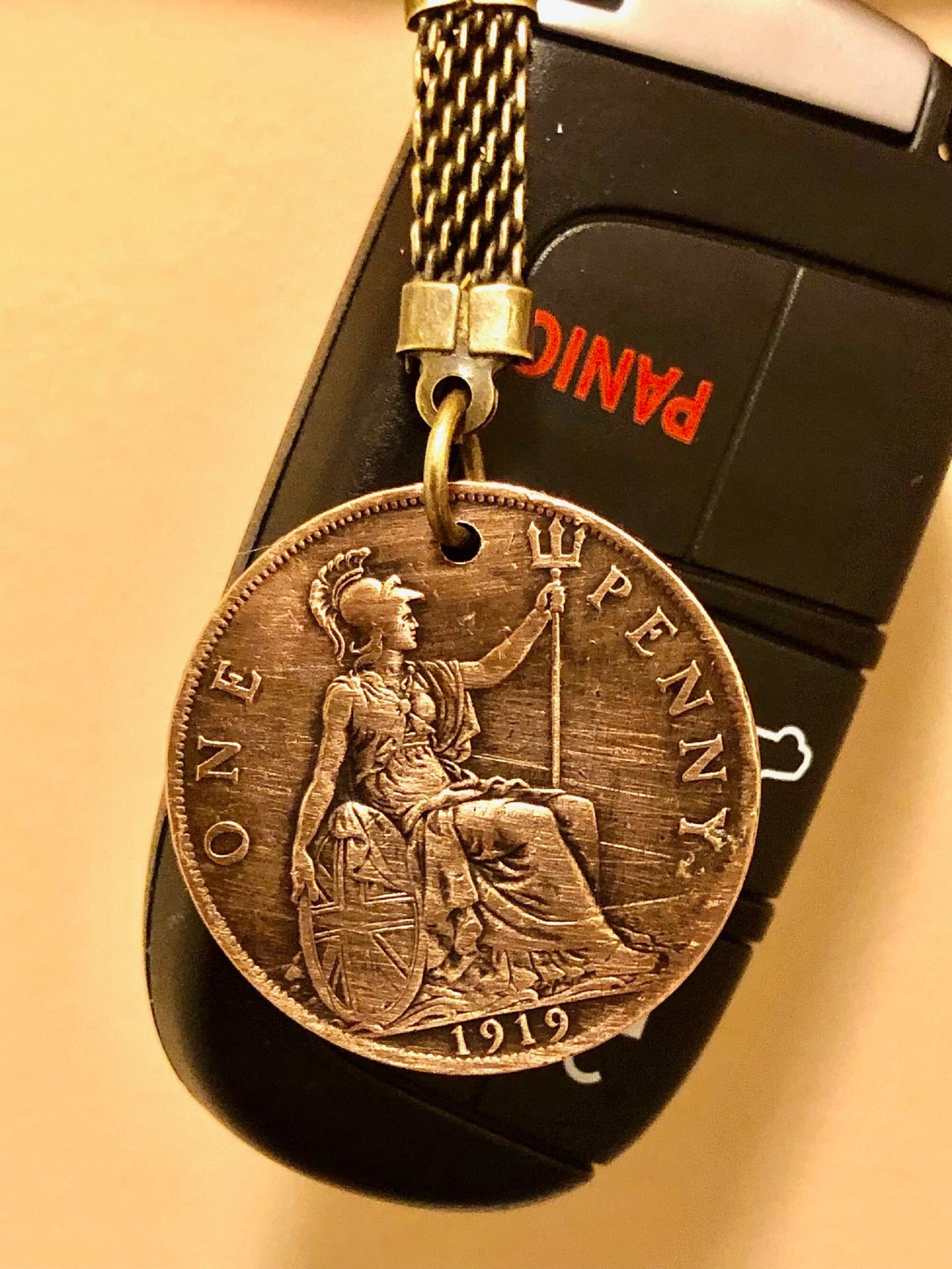 British Coin Keychain United Kingdom Large Penny Rare Find Vintage Antique Finished By Hand Personal & Limited Supply